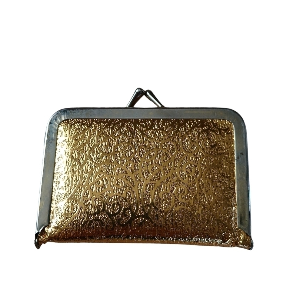 Vintage Travel Portable Sewing Kit Gold Embossed Kiss Clasp